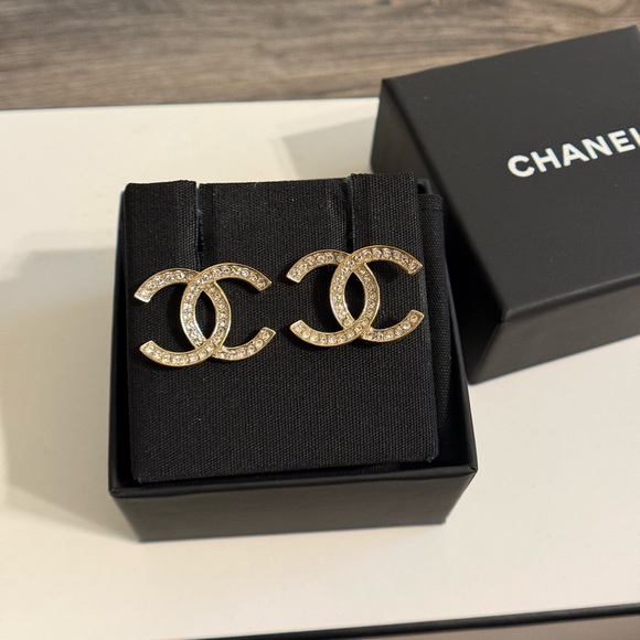 Chanel Large Gold Crystal CC Statement Earrings - Picture 1 of 10